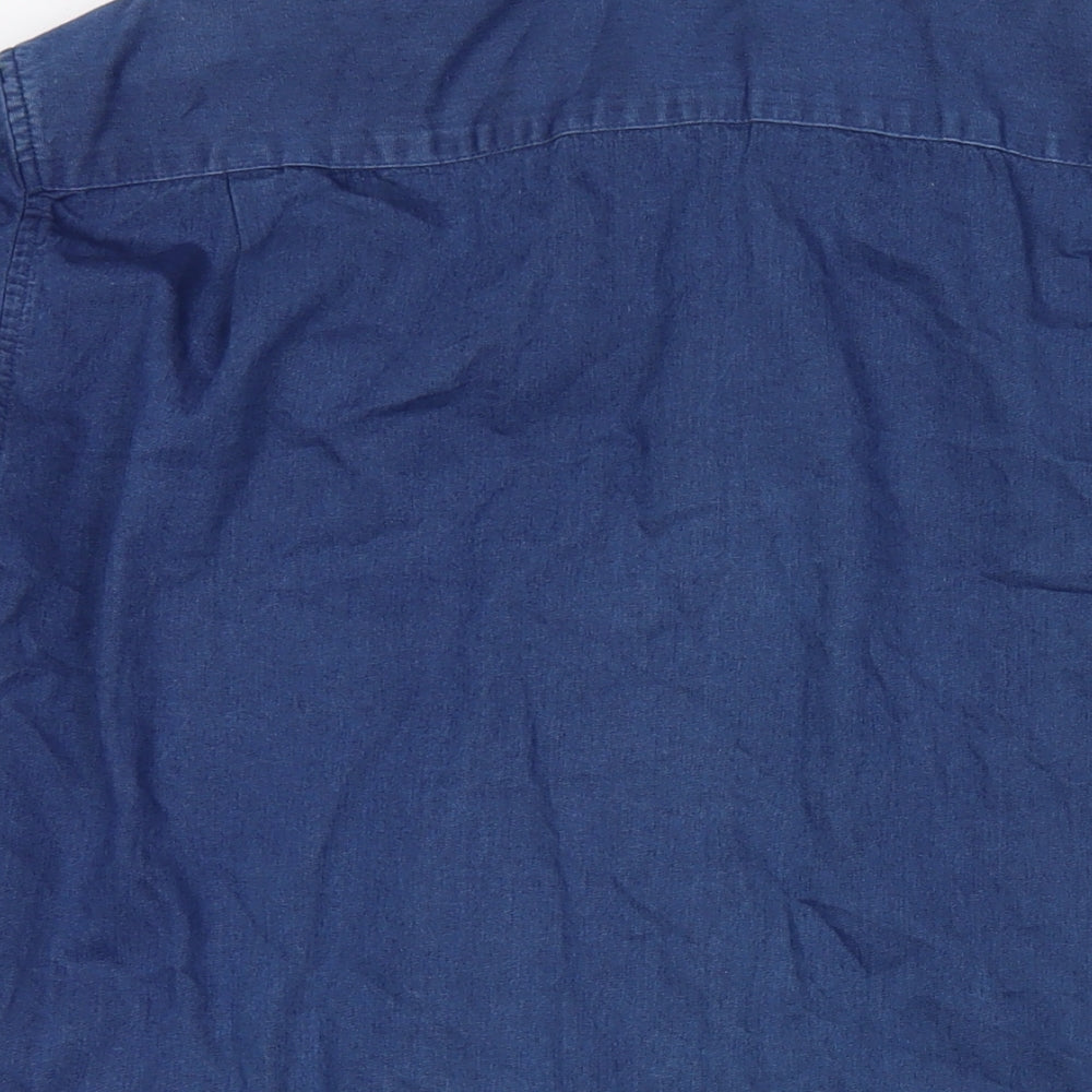 Marks and Spencer Mens Blue Cotton Button-Up Size XL Collared Button