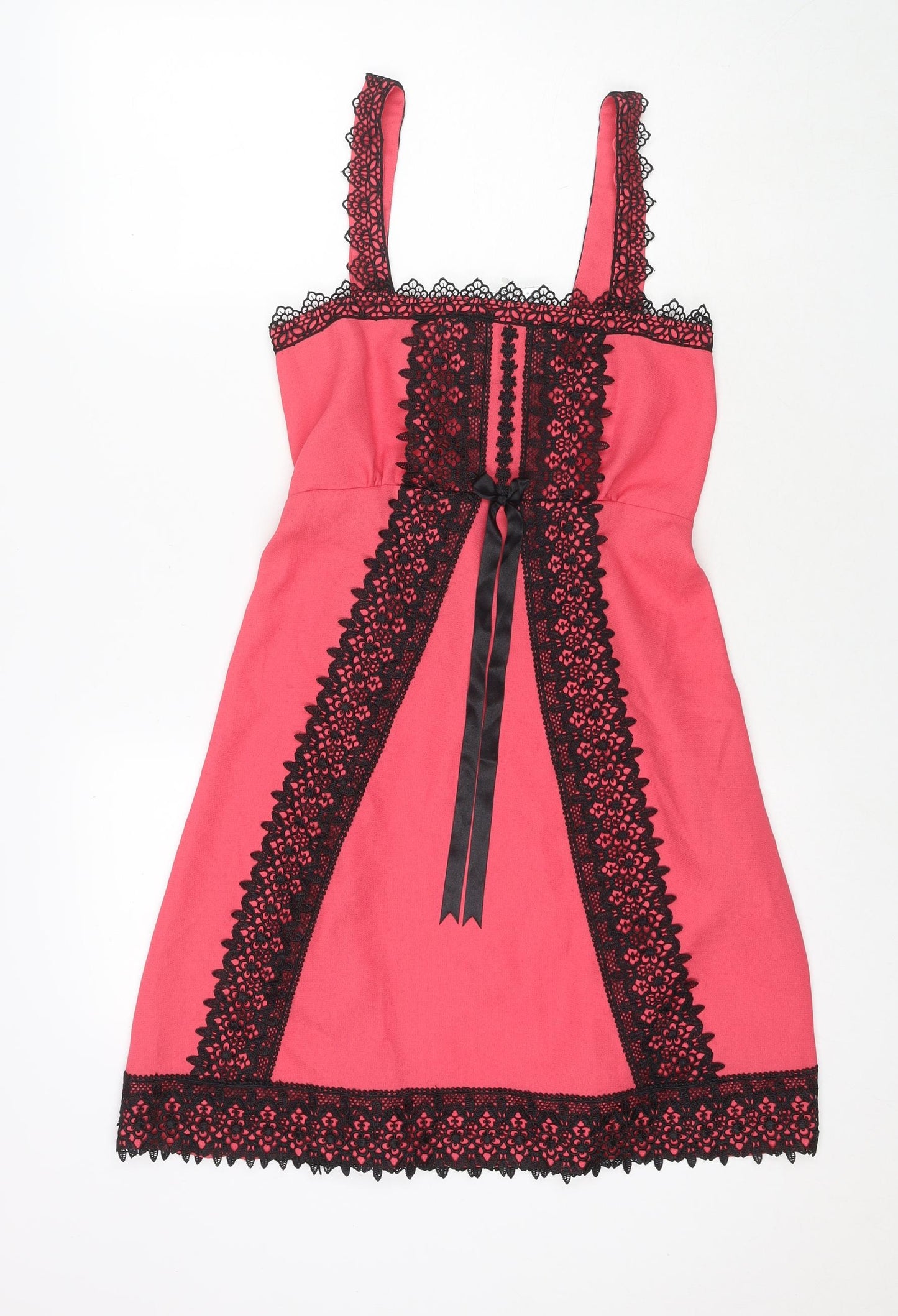 Dolly Dare Womens Pink Polyester Mini Size S Square Neck Pullover - Lace Detail