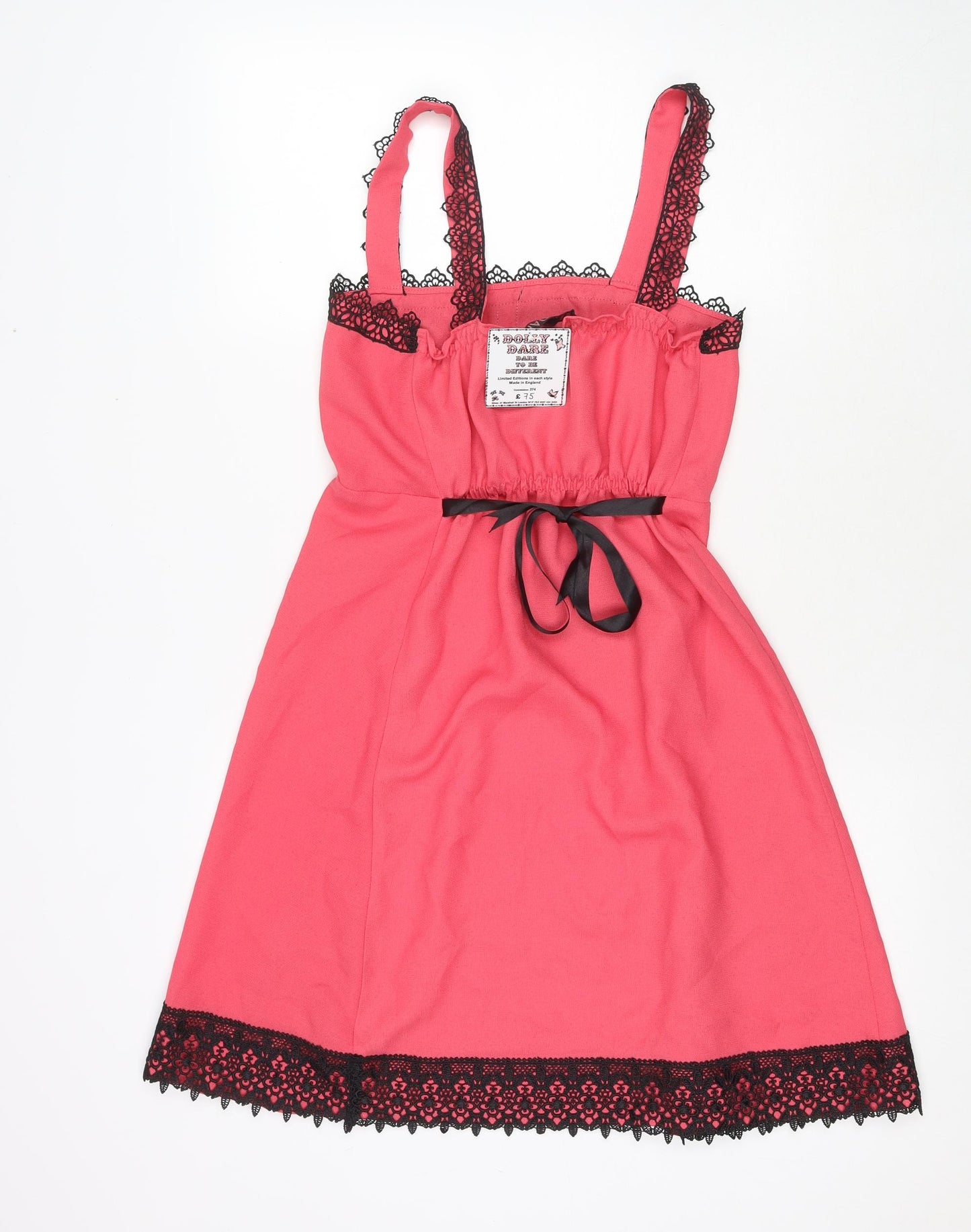 Dolly Dare Womens Pink Polyester Mini Size S Square Neck Pullover - Lace Detail