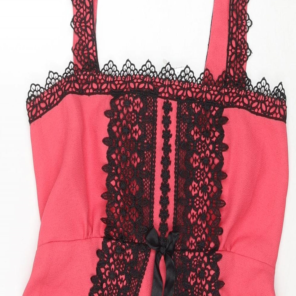 Dolly Dare Womens Pink Polyester Mini Size S Square Neck Pullover - Lace Detail