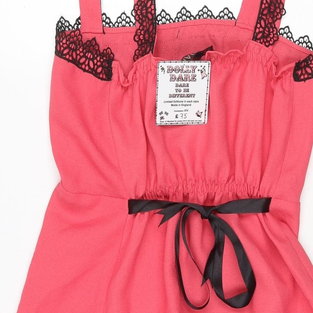 Dolly Dare Womens Pink Polyester Mini Size S Square Neck Pullover - Lace Detail