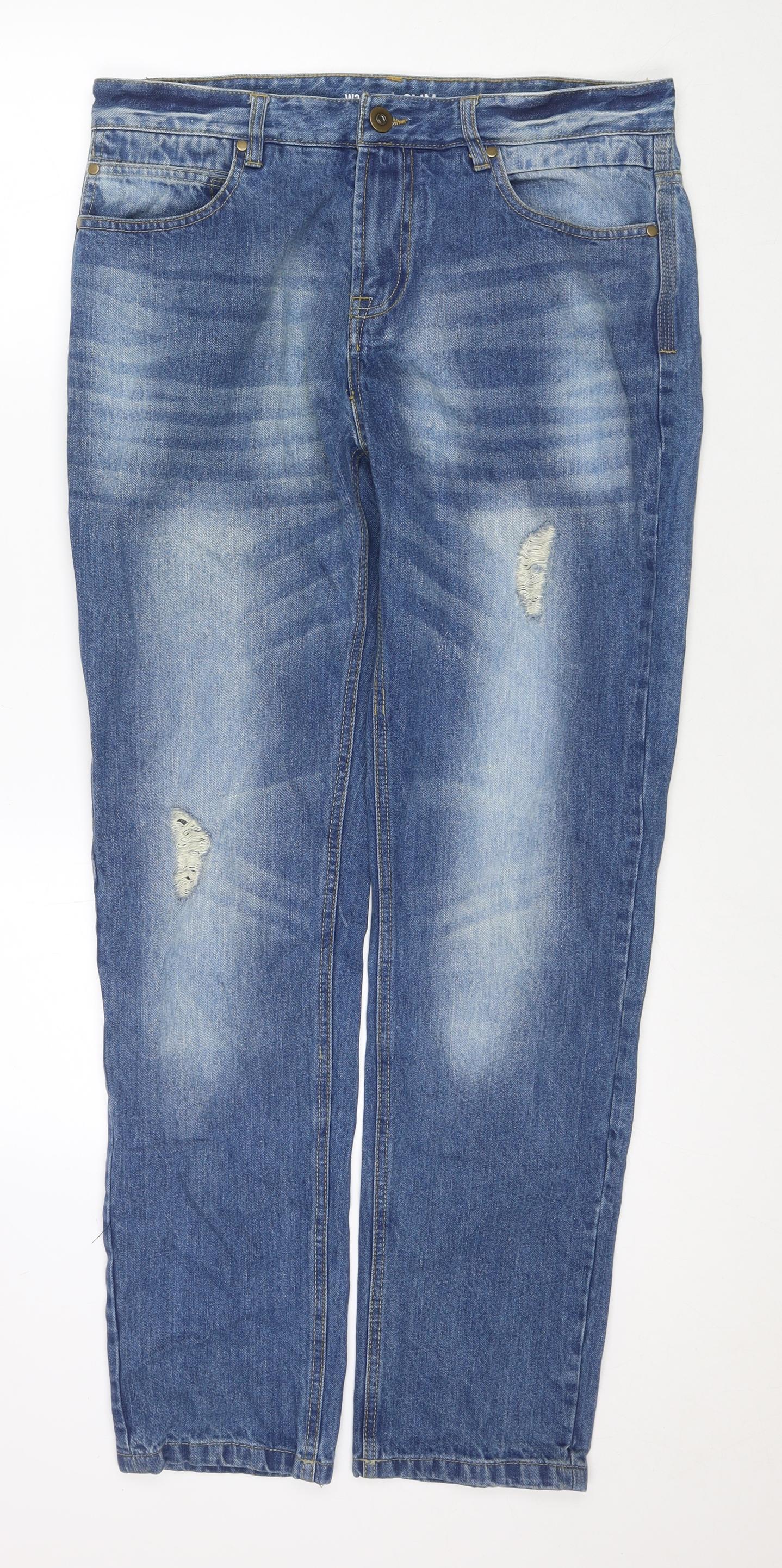 PEP&CO Mens Blue Cotton Straight Jeans Size 34 in L32 in Regular Zip