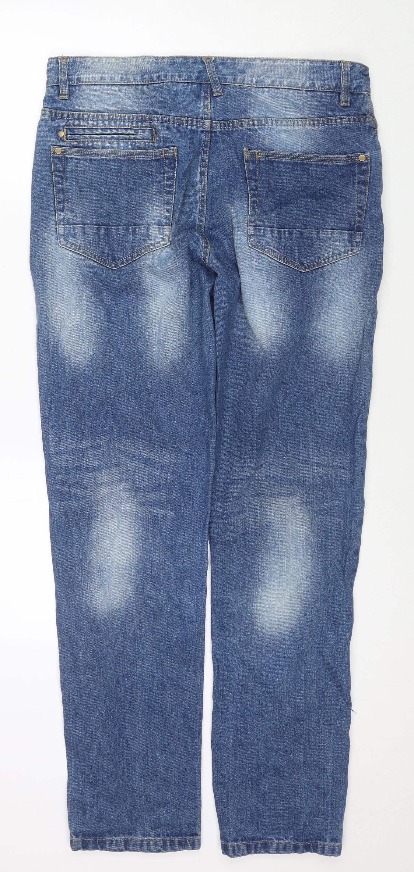 PEP&CO Mens Blue Cotton Straight Jeans Size 34 in L32 in Regular Zip