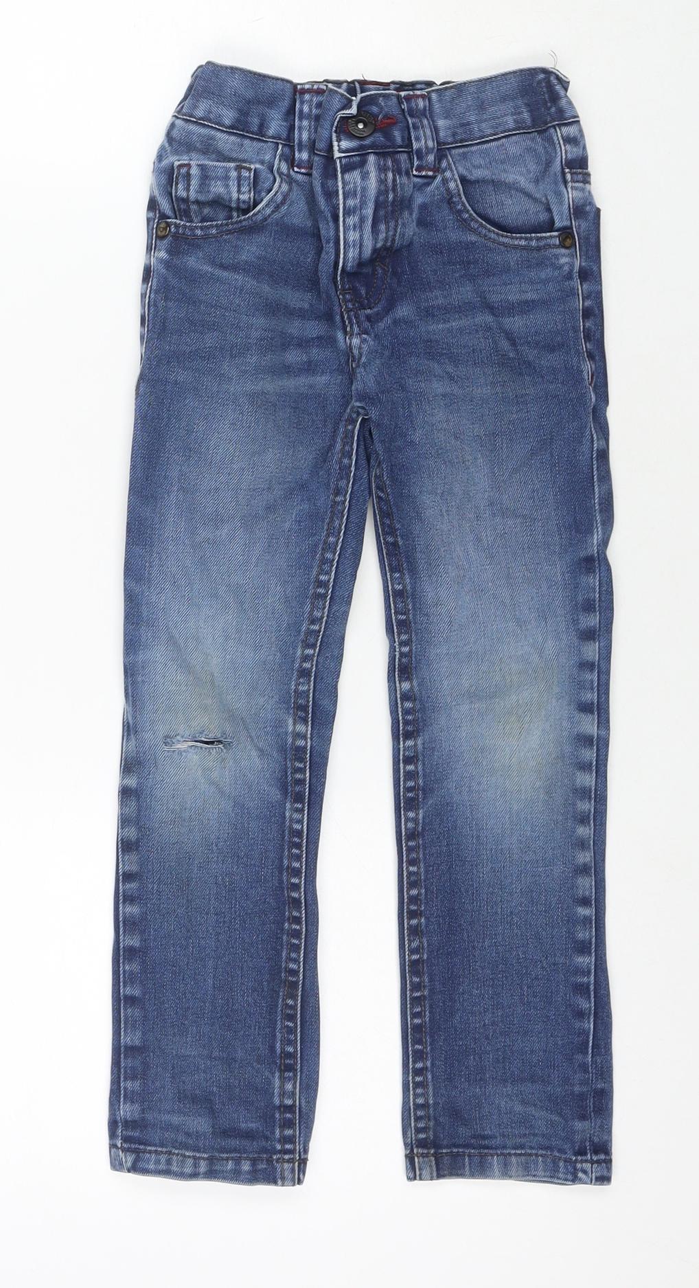 NEXT Boys Blue Cotton Straight Jeans Size 5 Years Regular Zip - Distressed