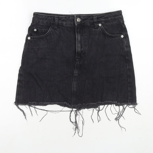 Topshop Womens Black Cotton A-Line Skirt Size 8 Zip