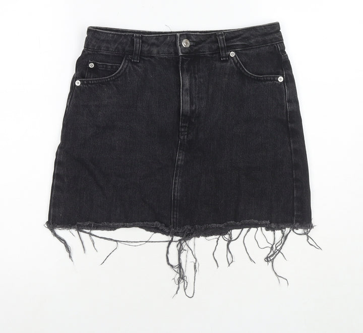 Topshop Womens Black Cotton A-Line Skirt Size 8 Zip