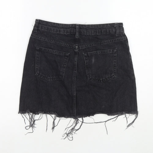 Topshop Womens Black Cotton A-Line Skirt Size 8 Zip