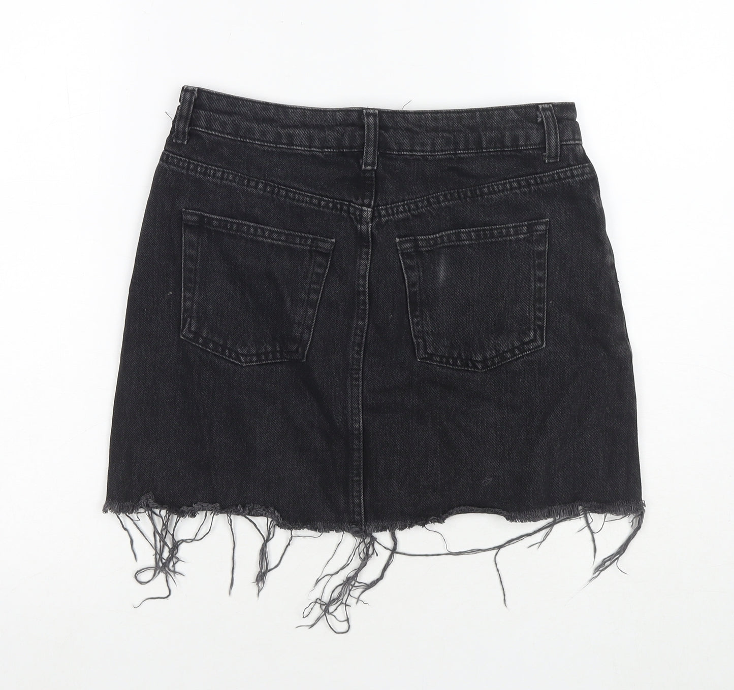 Topshop Womens Black Cotton A-Line Skirt Size 8 Zip