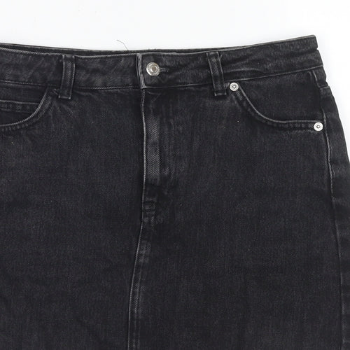 Topshop Womens Black Cotton A-Line Skirt Size 8 Zip