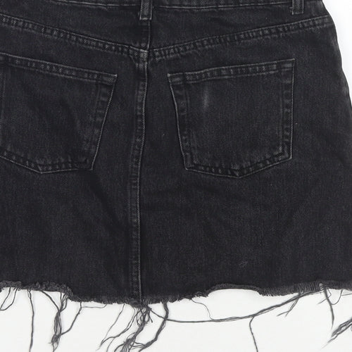 Topshop Womens Black Cotton A-Line Skirt Size 8 Zip