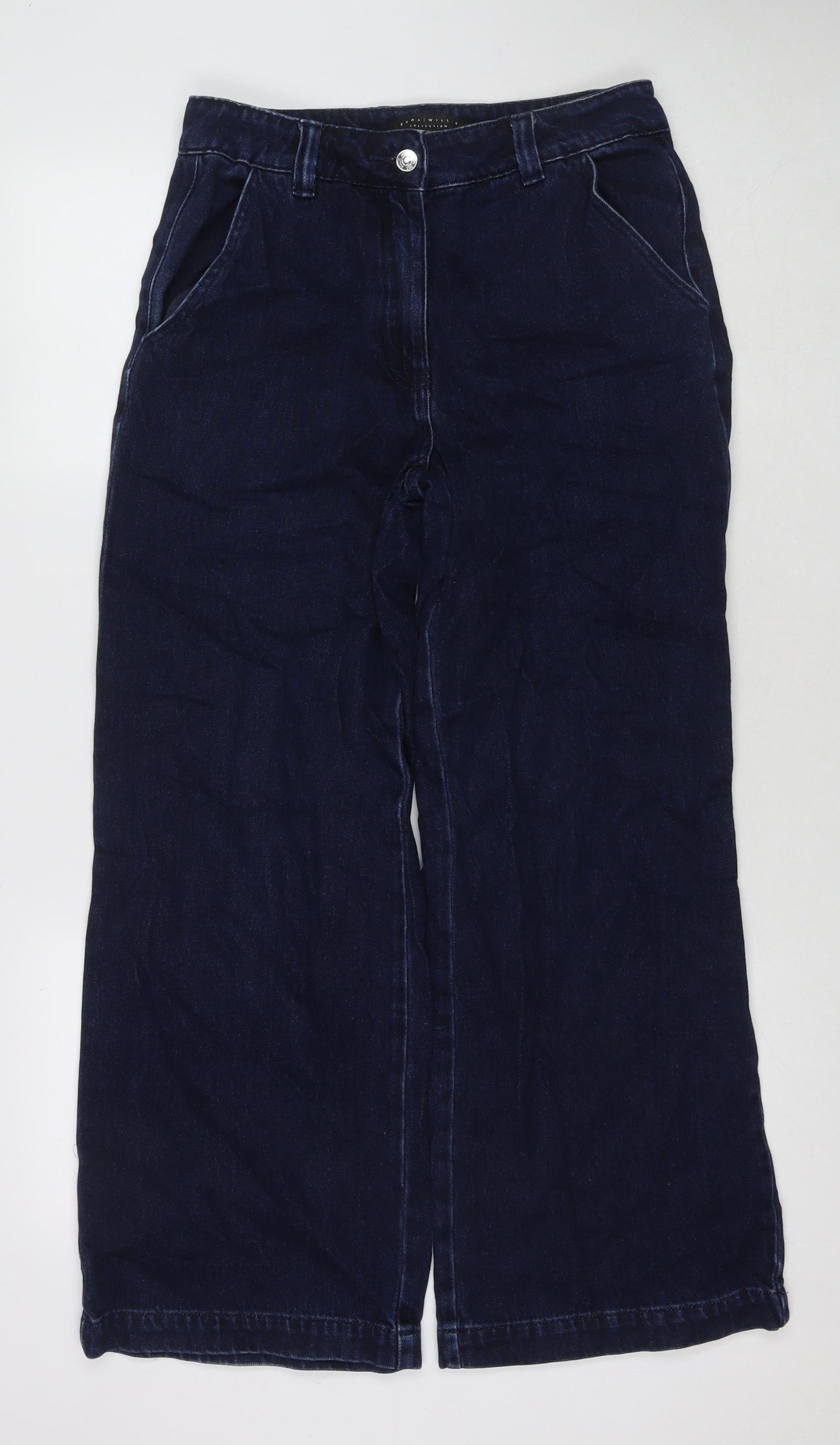 NEXT Womens Blue Cotton Wide-Leg Jeans Size 10 L28 in Regular Zip