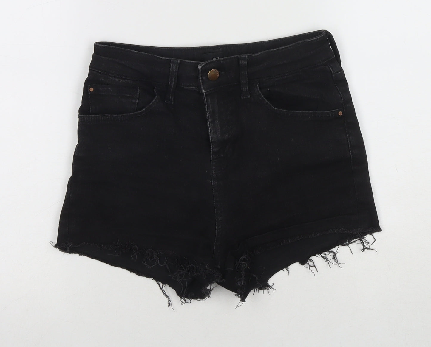 River Island Womens Black Cotton Cut-Off Shorts Size 10 L3 in Regular Zip