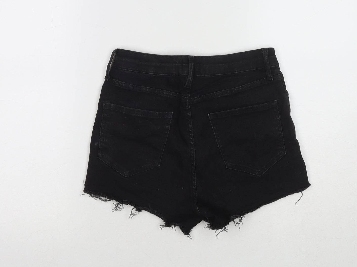 River Island Womens Black Cotton Cut-Off Shorts Size 10 L3 in Regular Zip
