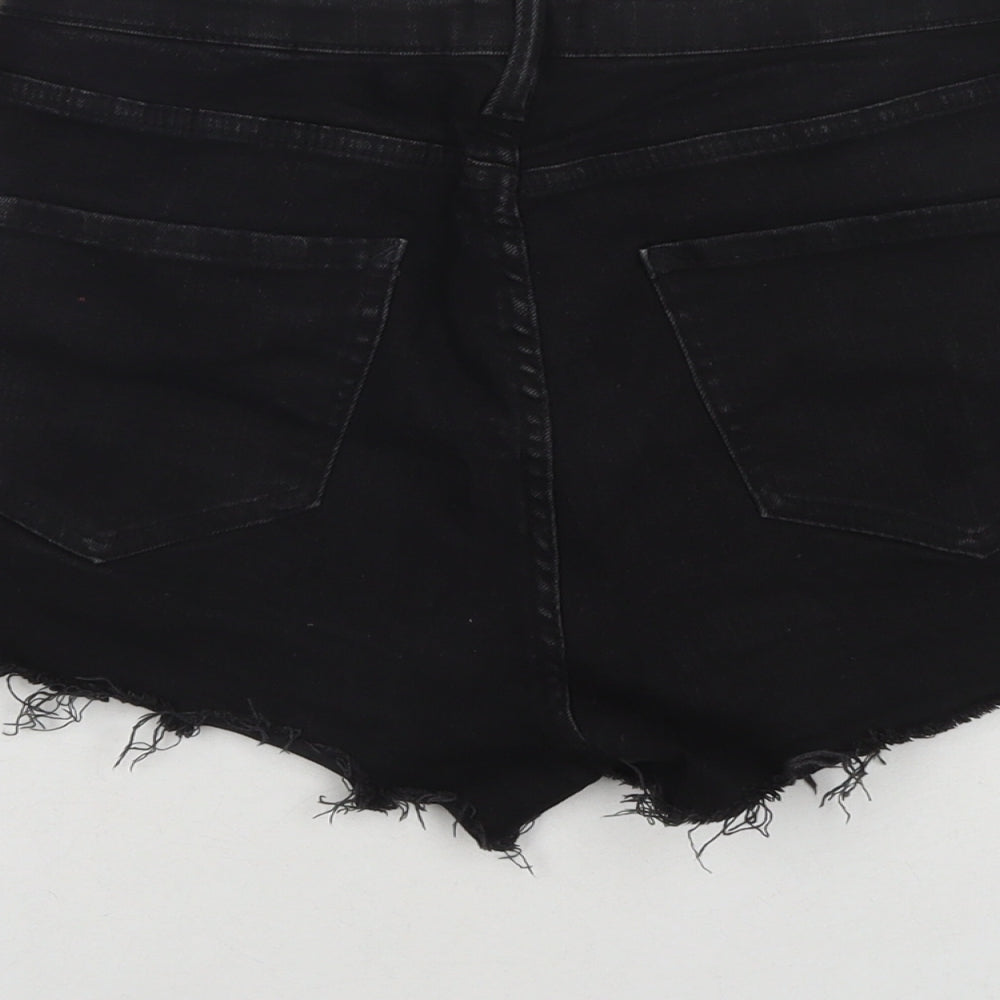River Island Womens Black Cotton Cut-Off Shorts Size 10 L3 in Regular Zip