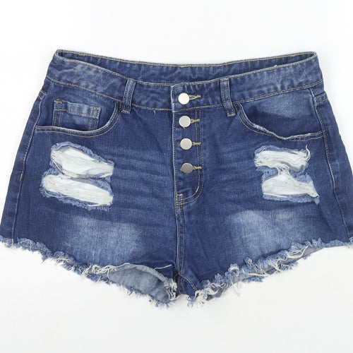Women Jeans Womens Blue Cotton Cut-Off Shorts Size L L3 in Regular Zip - Distressed
