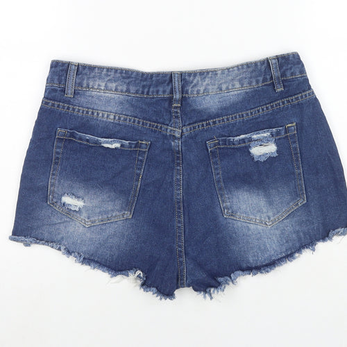 Women Jeans Womens Blue Cotton Cut-Off Shorts Size L L3 in Regular Zip - Distressed