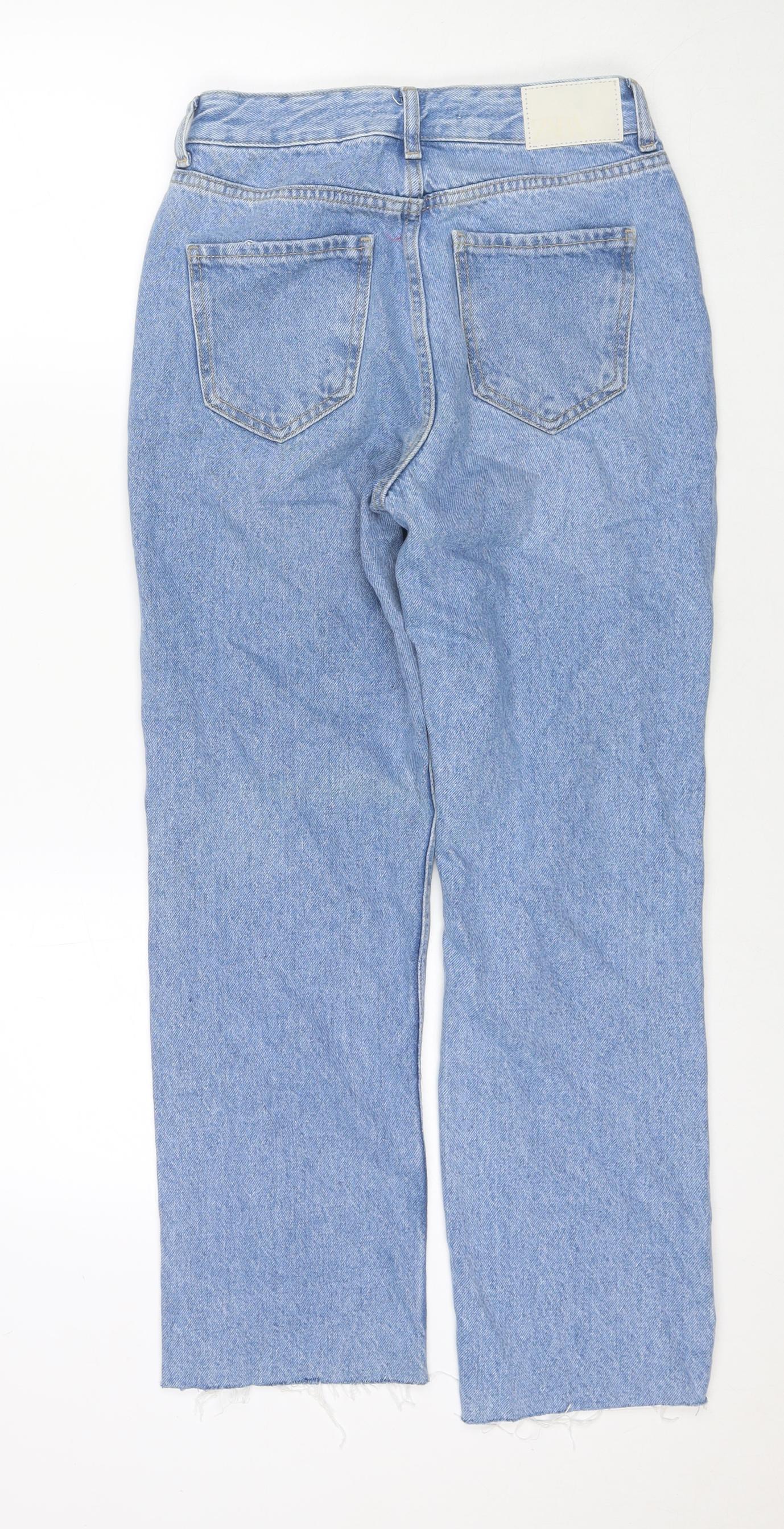 Zara Womens Blue Polyester Blend Straight Jeans Size 6 L27 in Regular Zip