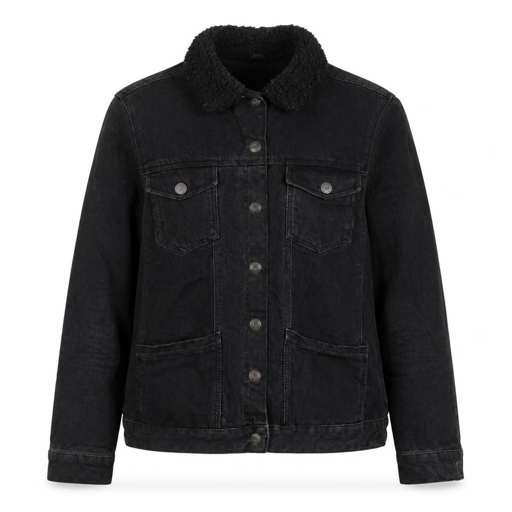 Front view of Topshop women’s black jacket, size UK 12, snap