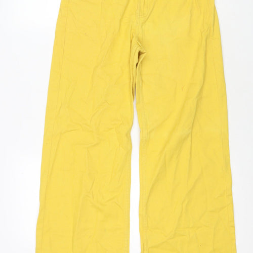 H&M Womens Yellow Cotton Wide-Leg Jeans Size 10 L30 in Regular Zip