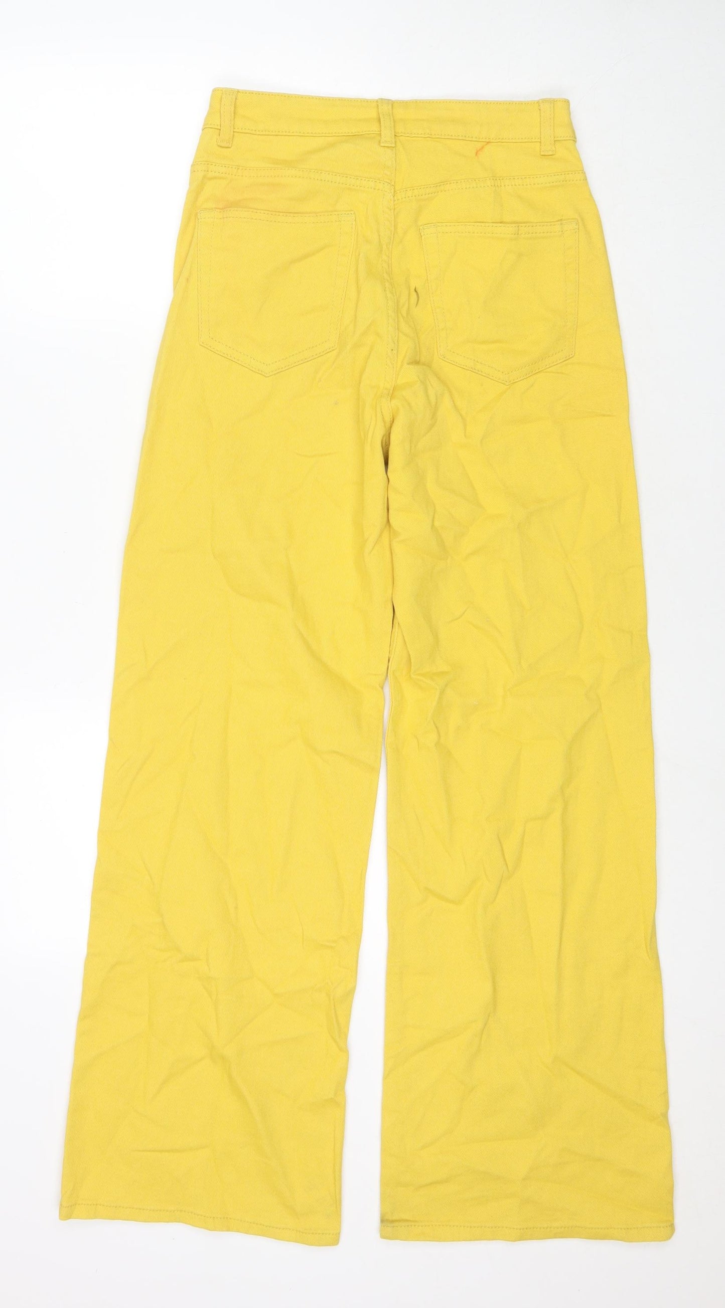 H&M Womens Yellow Cotton Wide-Leg Jeans Size 10 L30 in Regular Zip