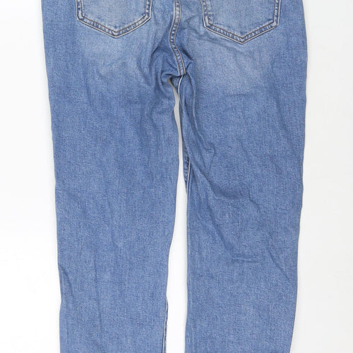 Mango Womens Blue Cotton Straight Jeans Size 12 L24 in Regular Zip