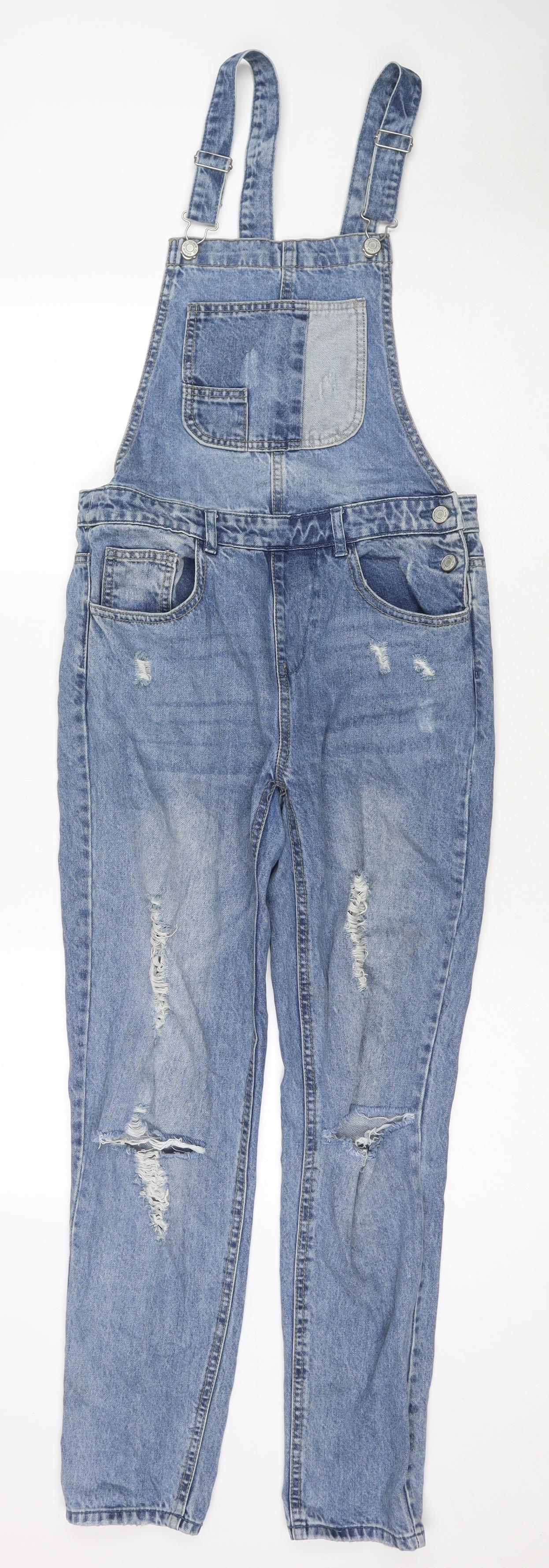 Denim & Co. Womens Blue Cotton Dungaree One-Piece Size 6 L27 in Zip