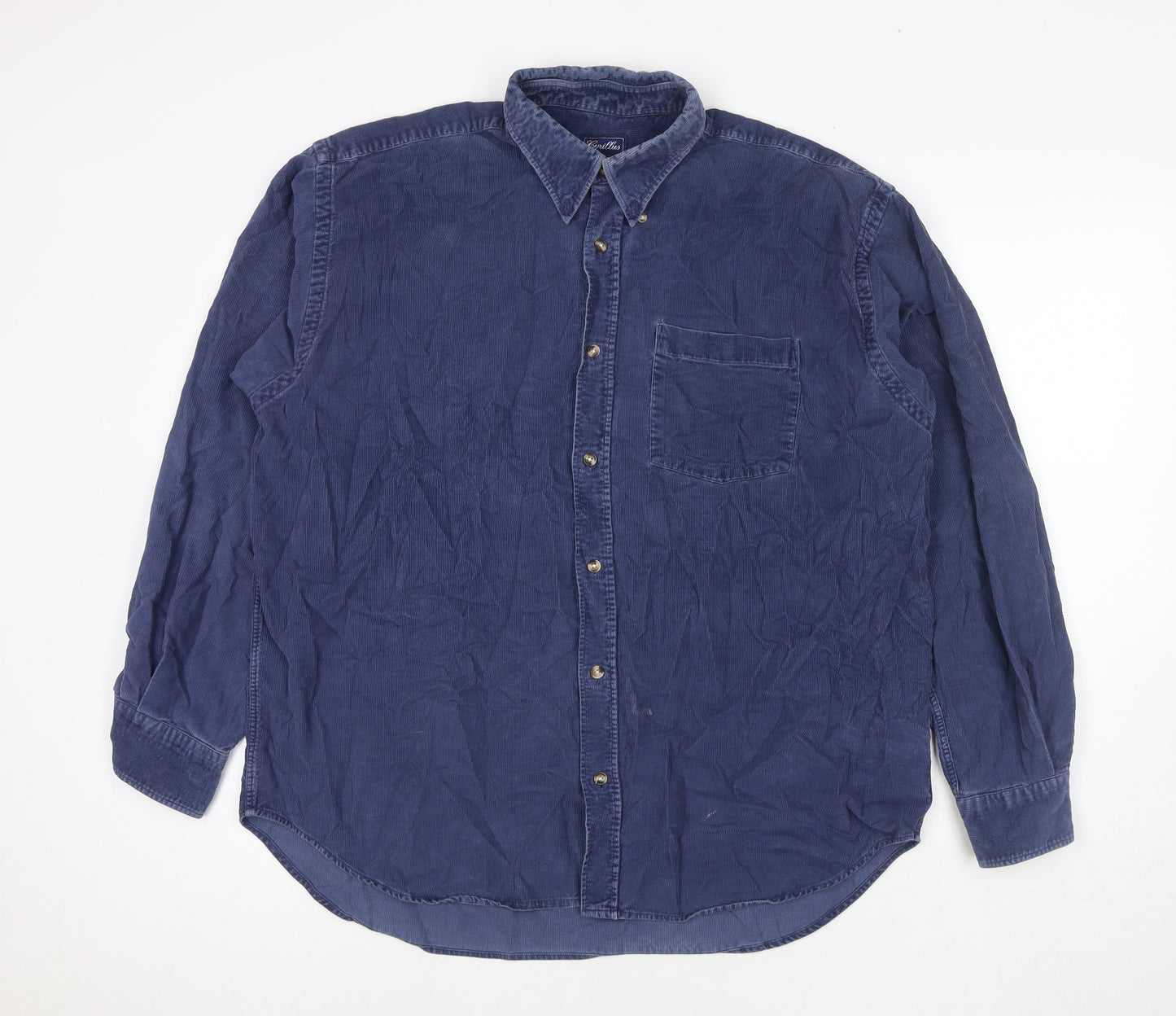 Gyrillus Mens Blue Cotton Button-Up Size L Collared Zip - Collar 16.5''