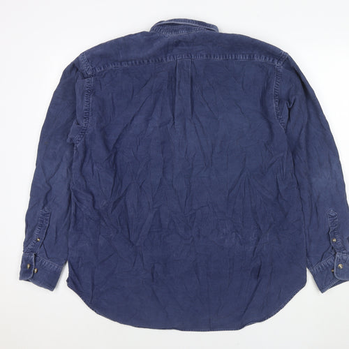Gyrillus Mens Blue Cotton Button-Up Size L Collared Zip - Collar 16.5''