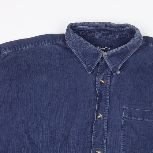 Gyrillus Mens Blue Cotton Button-Up Size L Collared Zip - Collar 16.5''