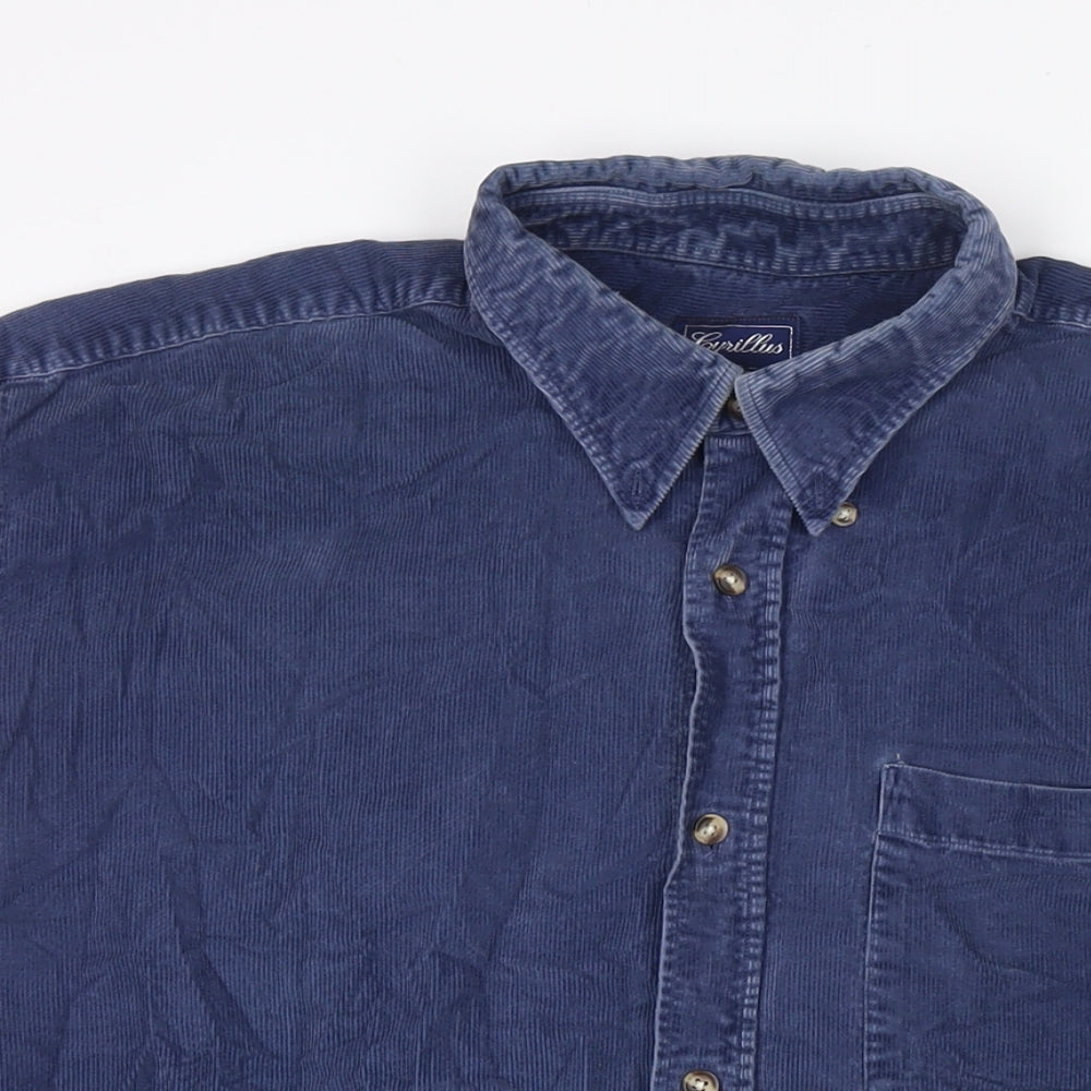 Gyrillus Mens Blue Cotton Button-Up Size L Collared Zip - Collar 16.5''