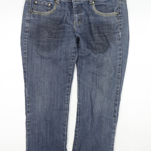 Woolworths Womens Blue Cotton Straight Jeans Size 34 in L24 in Regular Zip