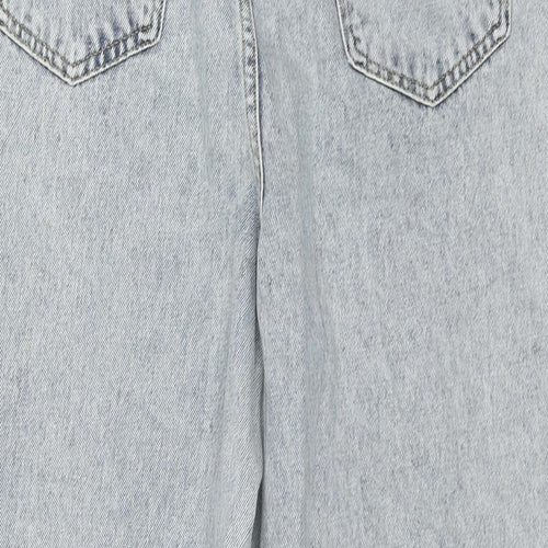 PRETTYLITTLETHING Womens Blue Cotton Wide-Leg Jeans Size 14 L32 in Regular Zip - Embellishment Detail
