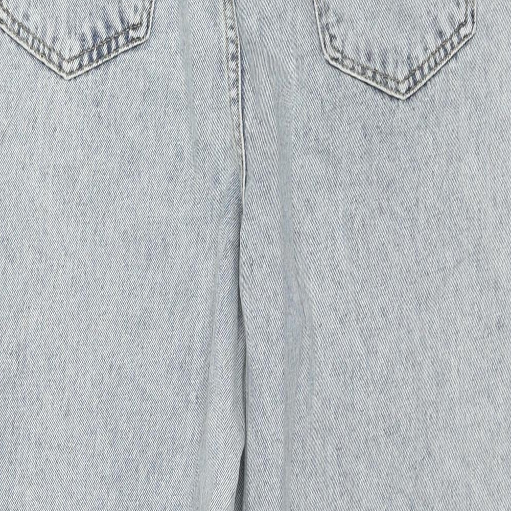 PRETTYLITTLETHING Womens Blue Cotton Wide-Leg Jeans Size 14 L32 in Regular Zip - Embellishment Detail