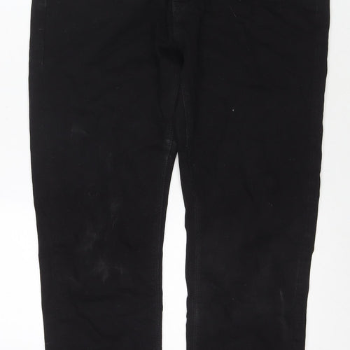 Marks and Spencer Mens Black Cotton Straight Jeans Size 36 in L29 in Regular Zip