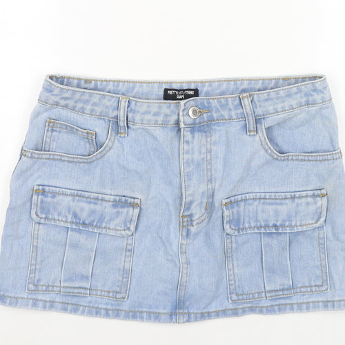 PRETTYLITTLETHING Womens Blue Cotton Mini Skirt Size 10 Zip