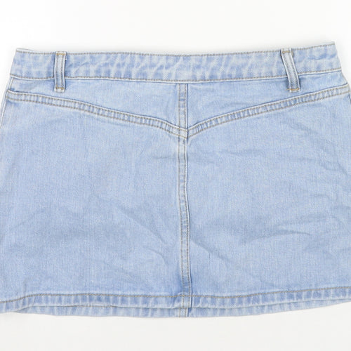 PRETTYLITTLETHING Womens Blue Cotton Mini Skirt Size 10 Zip