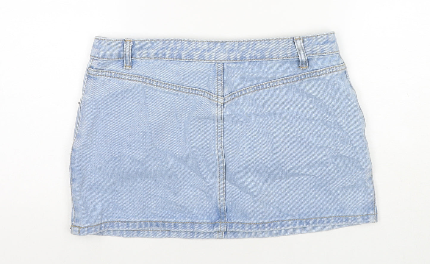 PRETTYLITTLETHING Womens Blue Cotton Mini Skirt Size 10 Zip