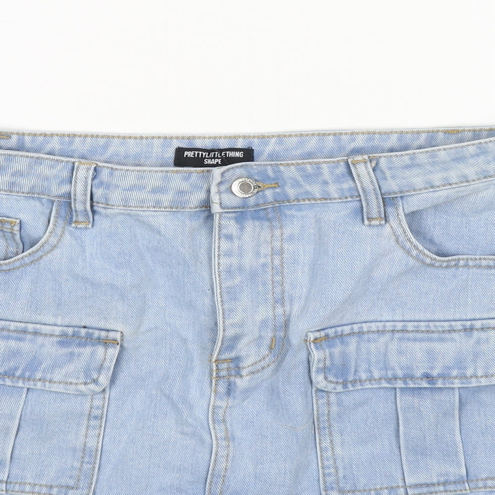 PRETTYLITTLETHING Womens Blue Cotton Mini Skirt Size 10 Zip