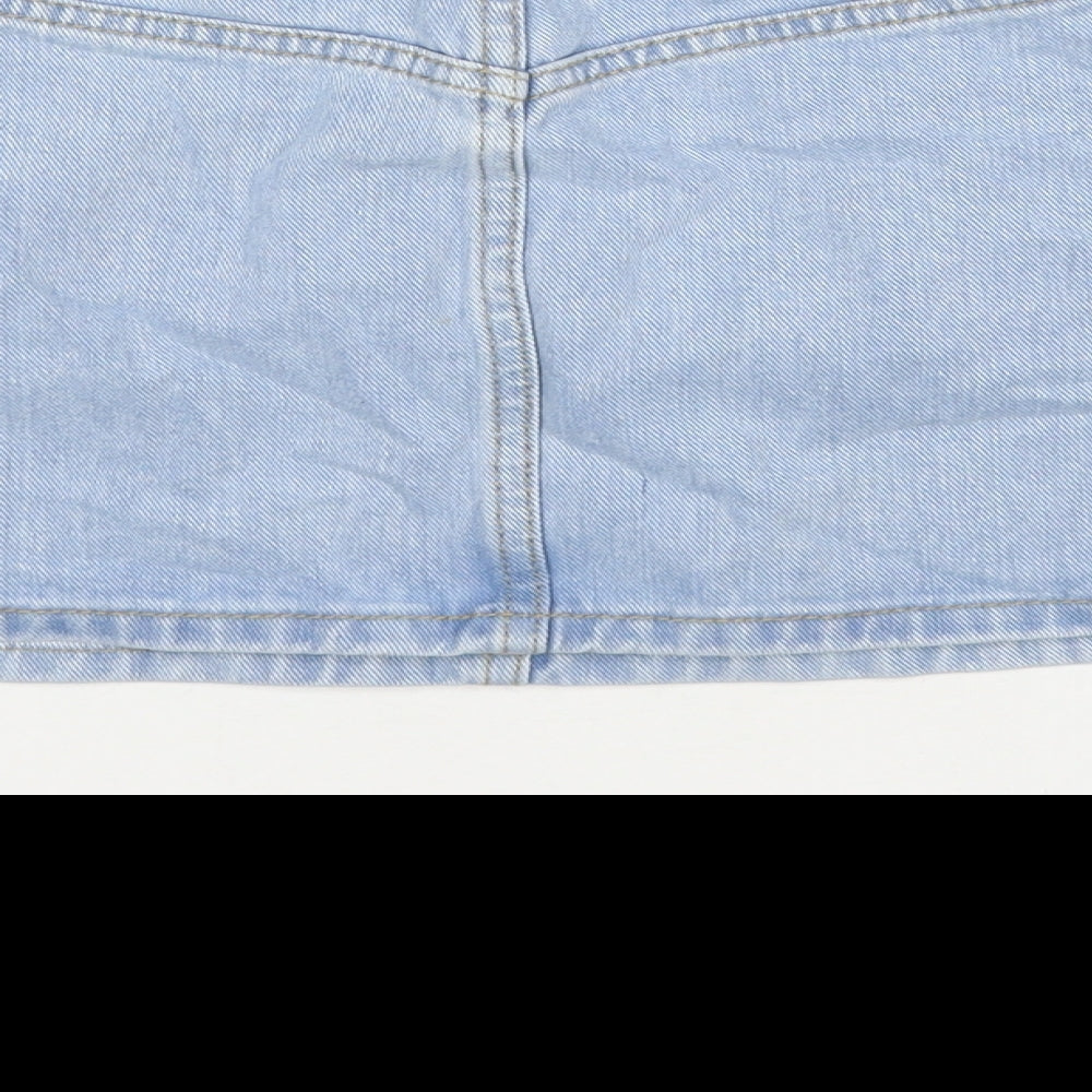 PRETTYLITTLETHING Womens Blue Cotton Mini Skirt Size 10 Zip