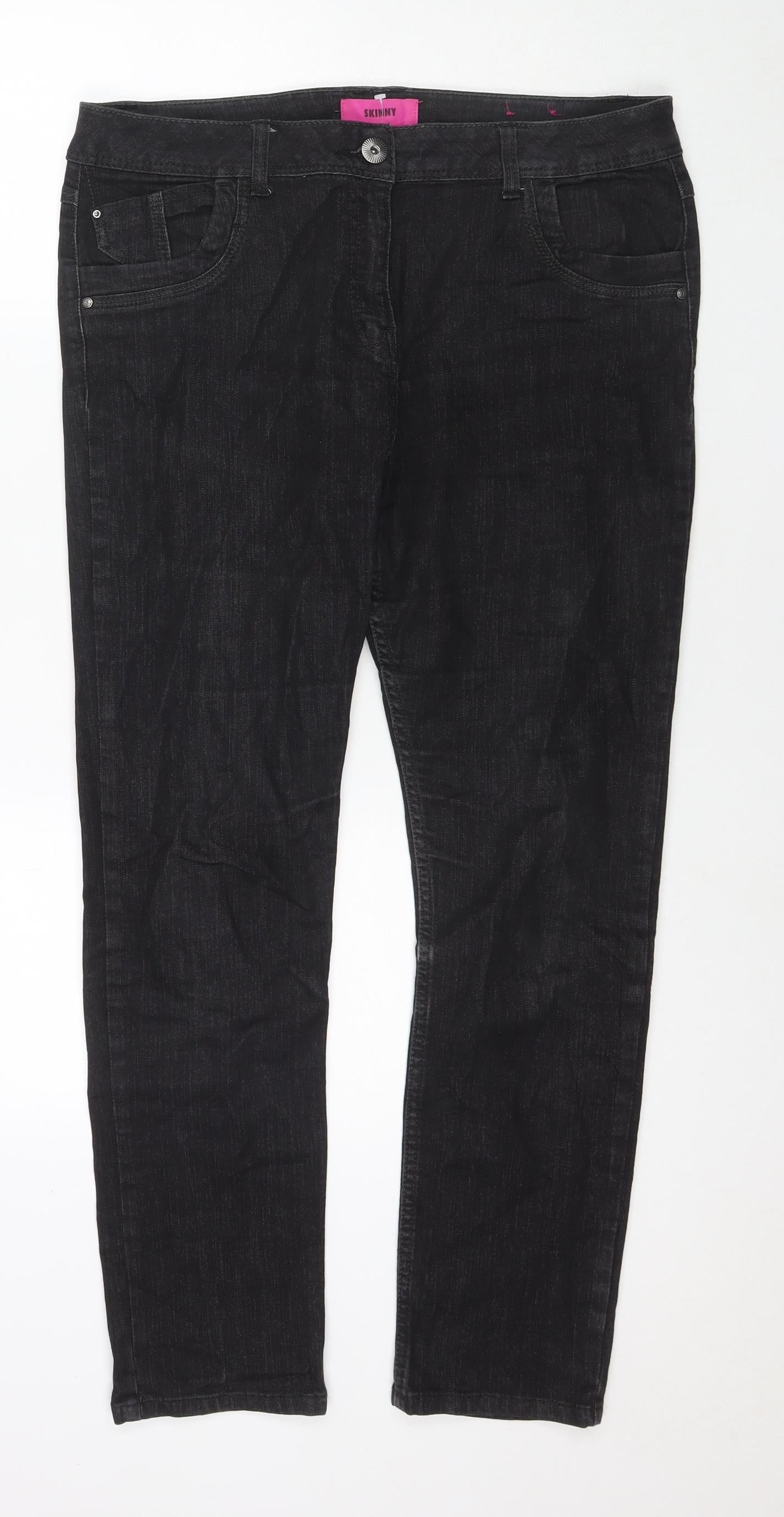 George Womens Black Cotton Straight Jeans Size 16 L28 in Regular Zip