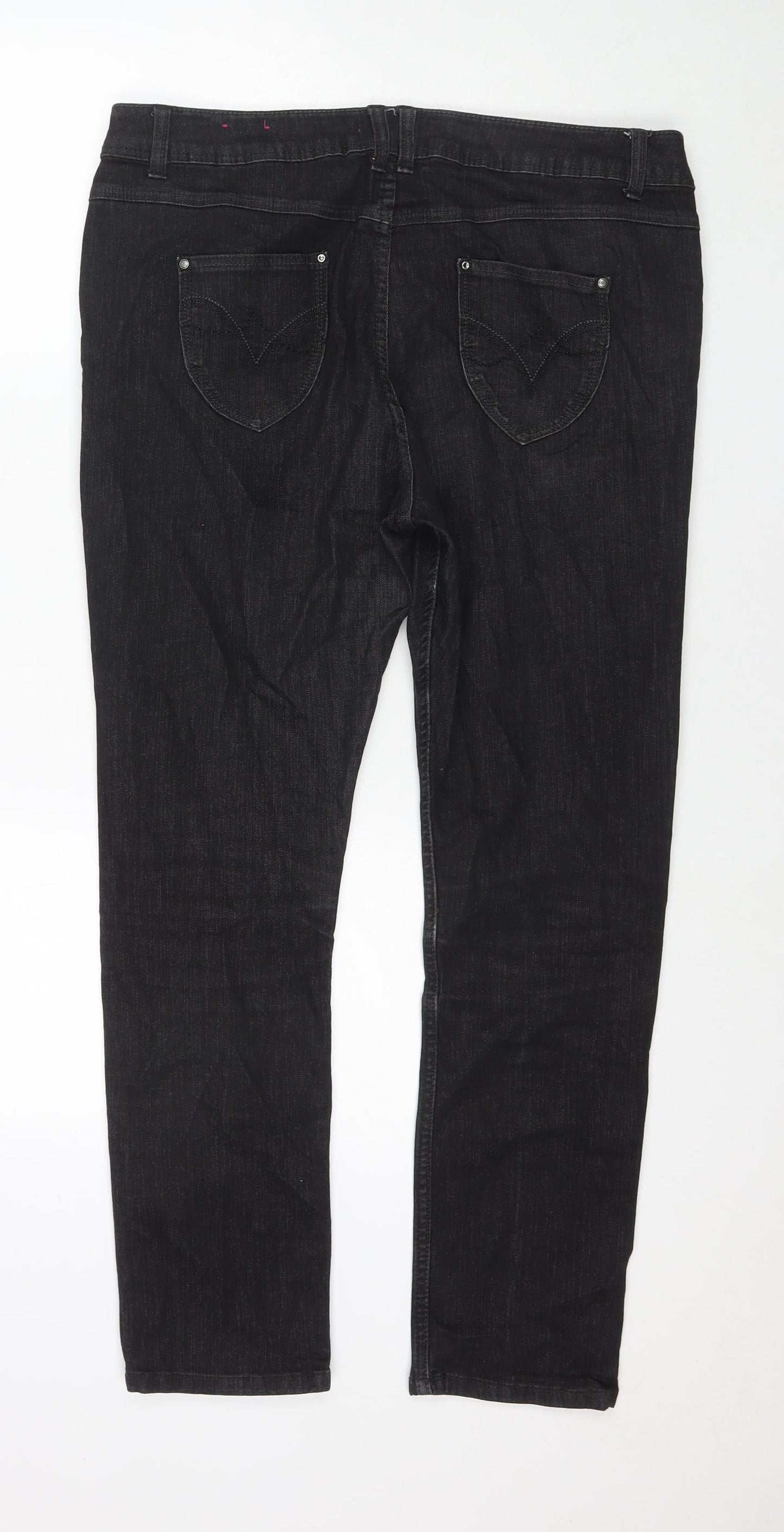 George Womens Black Cotton Straight Jeans Size 16 L28 in Regular Zip