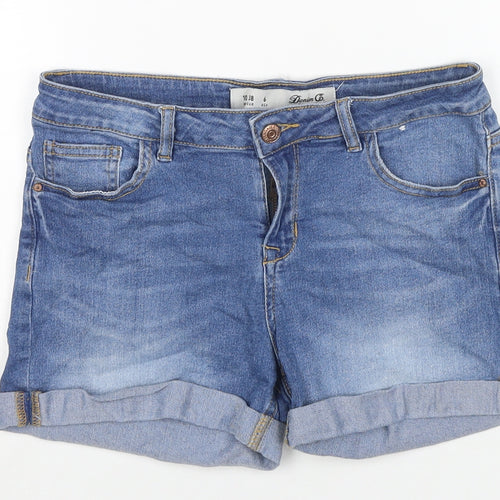 Denim & Co. Womens Blue Cotton Hot Pants Shorts Size 10 L3 in Regular Zip