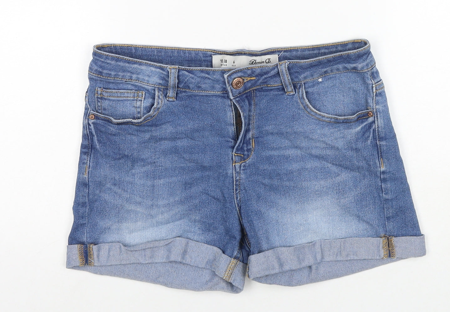 Denim & Co. Womens Blue Cotton Hot Pants Shorts Size 10 L3 in Regular Zip
