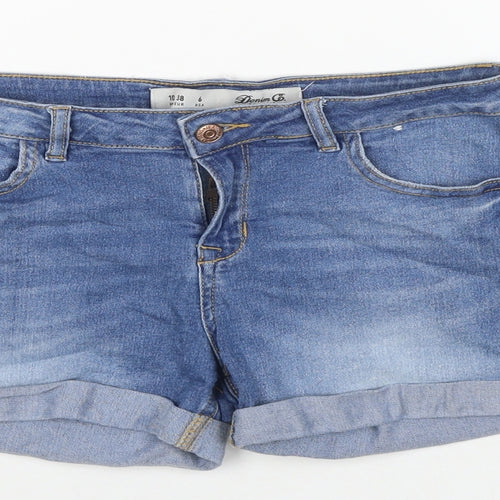 Denim & Co. Womens Blue Cotton Hot Pants Shorts Size 10 L3 in Regular Zip