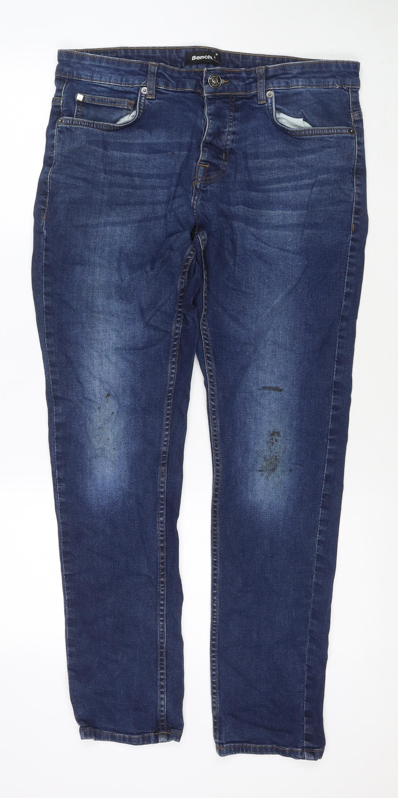 Bench Mens Blue Cotton Straight Jeans Size 32 in L32 in Slim Zip