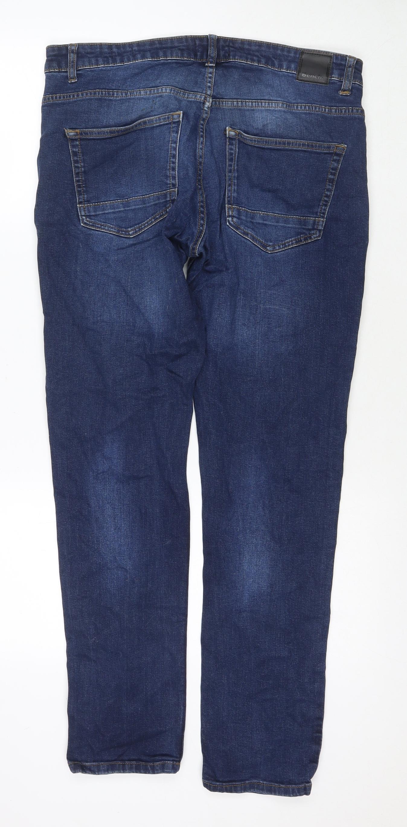 Bench Mens Blue Cotton Straight Jeans Size 32 in L32 in Slim Zip