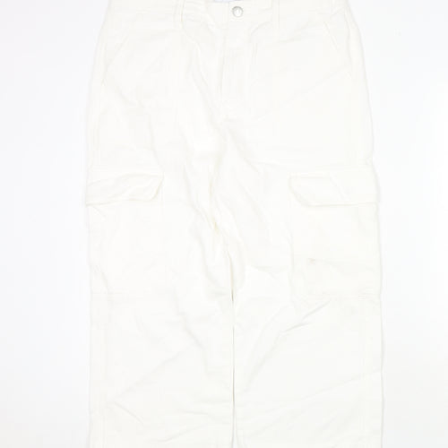 Zara Womens White Cotton Cropped Jeans Size 12 L21 in Regular Zip - Cargo Style
