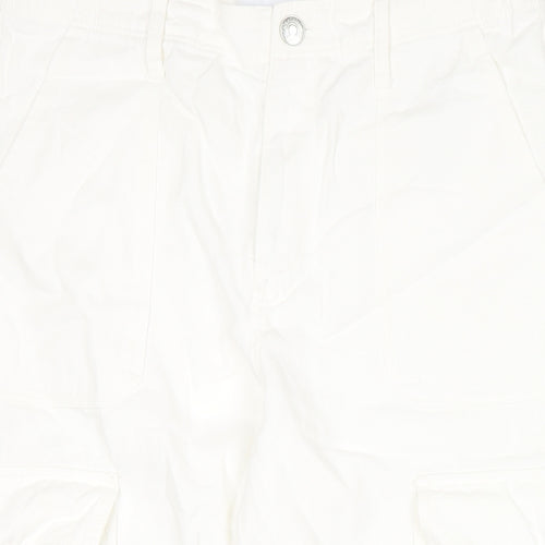 Zara Womens White Cotton Cropped Jeans Size 12 L21 in Regular Zip - Cargo Style