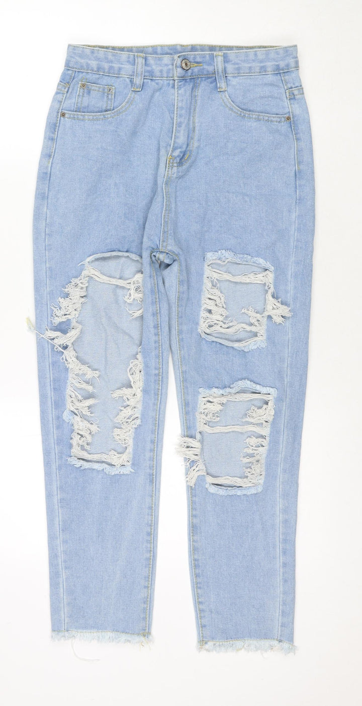 Miss Foxy Womens Blue Cotton Mom Jeans Size M L24 in Regular Zip