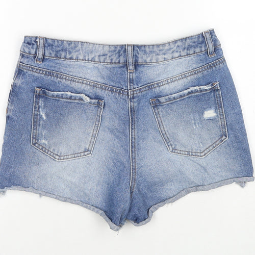 Matalan Womens Blue Geometric Cotton Hot Pants Shorts Size 8 L3 in Regular Zip